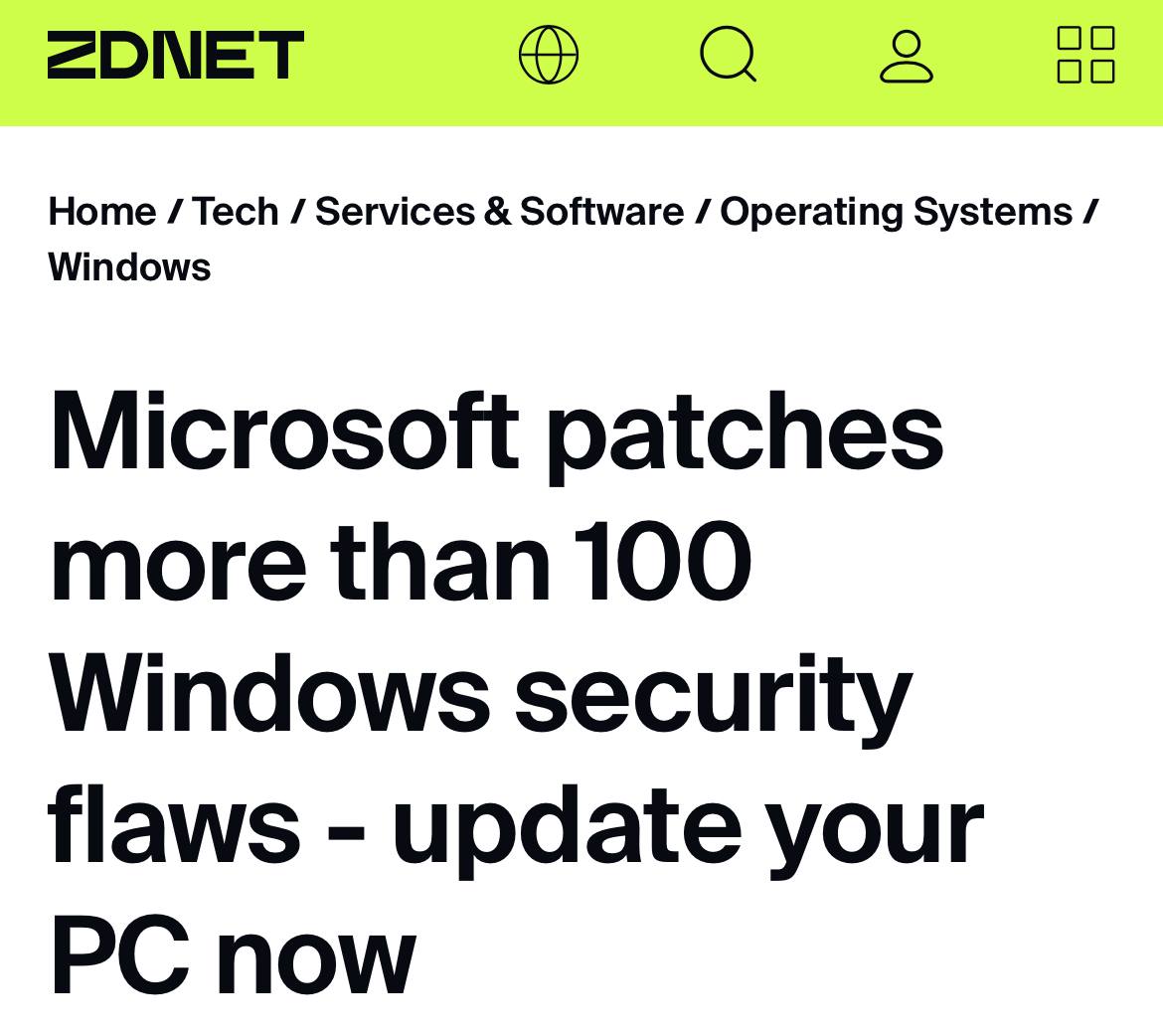 Обновляем Windows — Microsoft нашёл 107 УЯЗВИМОСТЕЙ. Через некоторые из них хакеры могут взломать устройство удалённо. 13 из уязвимостей назвали критическими. Также дыры в безопасности нашли в Microsoft Office, Edge и Team. Это база.