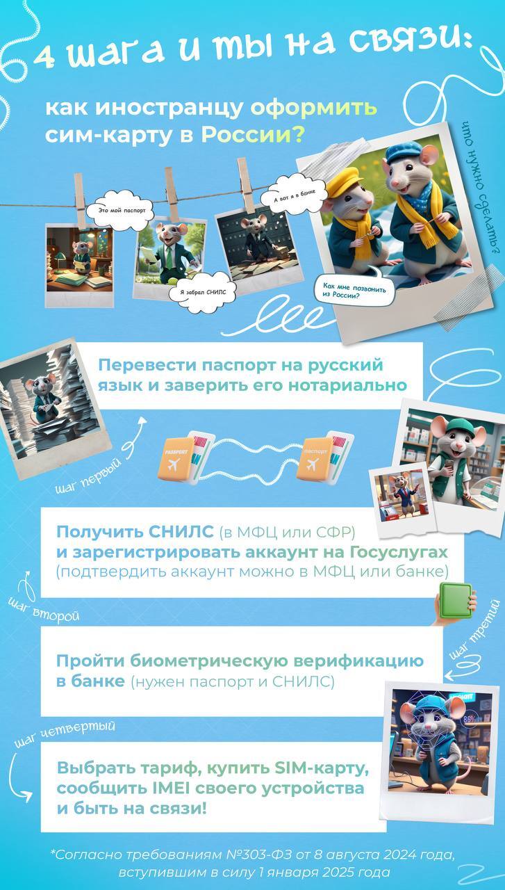 Согласно новому Федеральному закону от 8 августа 2024 года 303 ФЗ для получения сим карты иностранцами в России теперь потребуется выполнить несколько обязательных шагов