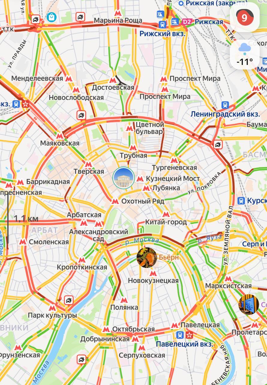 Пробки в Москве достигли 9 баллов
