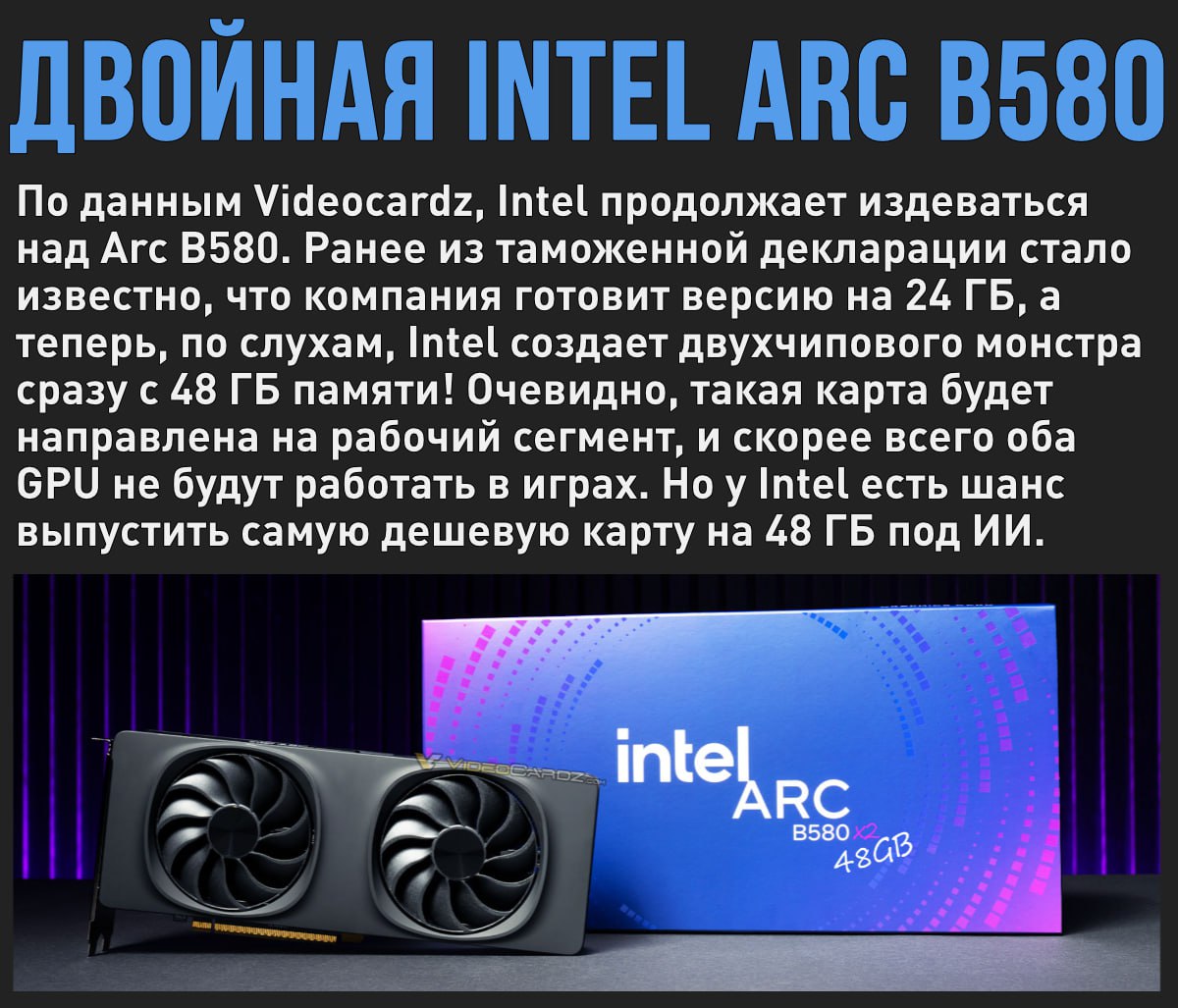 Intel, остановись: компания готовит двухчиповую Arc B580 на 48 ГБ памяти Мой Компьютер