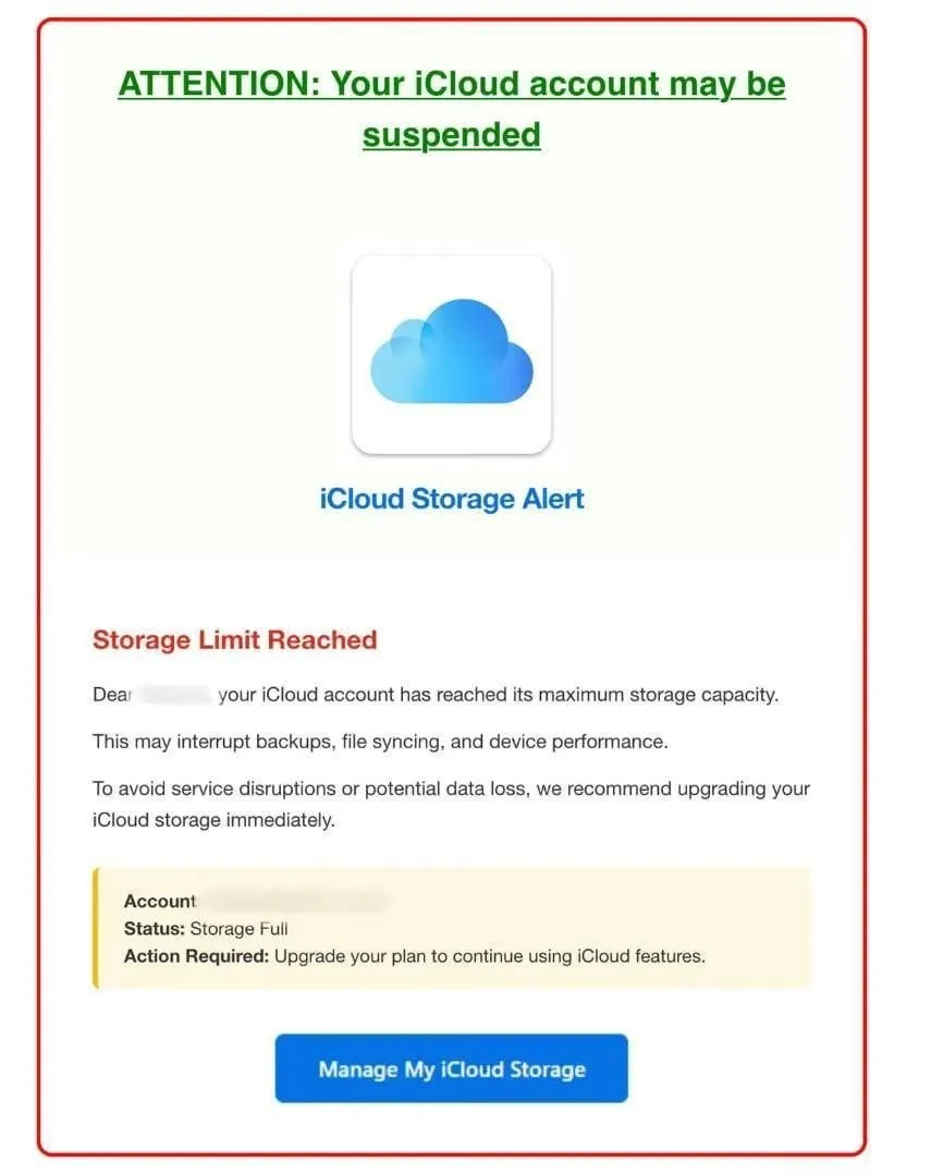Мошенники угрожают владельцам iPhone удалением фото из iCloud рассылая письма о переполненном хранилище и требуя обновить тариф Ссылки ведут на фишинговые сайты для кражи логинов паролей и банковских данных banksta