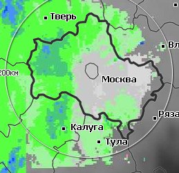 На карте видно, что к 10 утра 4 октября   зона дождей распространилась на западные районы Подмосковья. Синим цветом обозначены  места   с умеренными осадками. В Можайске дождь начался в 9 часов,  после 11 часов зона дождливой погоды достигнет столицы.