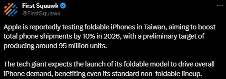 Apple планирует тестовое производство складного iPhone в 2026 году и хочет увеличить поставки на 10 Кратко Apple изучает возможность выпуска складного iPhone планируя начать массовое производство в Индии уже в 2026 году Компания рассчитывает что новинка с целевым объемом производства в 95 миллионов устройств станет драйвером роста продаж и поможет достичь рекордных поставок в 265 миллионов единиц Параллельно Apple продолжает тестирование прототипов и наблюдает высокий спрос на текущие модели iPhone Полная версия ovcl ru wH0x