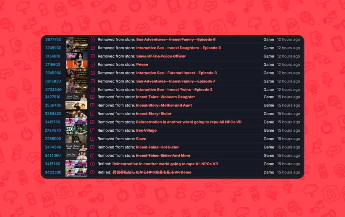 Порно-игры массово УДАЛЯЮТ из Steam — площадка начала зачистку игр для взрослых.  Что происходит:  — Valve выкатила новые правила: теперь любые игры, которые противоречат требованиям платёжных систем и провайдеров, попадают под раздачу. — Первые под нож пошли проекты с темой инцеста: их начали удалять пачками. — Ранее Valve не раз ловили на продаже сомнительного контента, за что регулярно получали по шапке от СМИ и политиков. — В апреле был настоящий скандал в Британии: министр потребовал выкинуть из магазина игру со сценами насилия и инцеста. В итоге её сняли с продажи во многих странах.  Результат: магазин зачищают, и это, скорее всего, не предел.  Эпоха «свободных» 18+ игр в Steam действительно доживает свои дни.