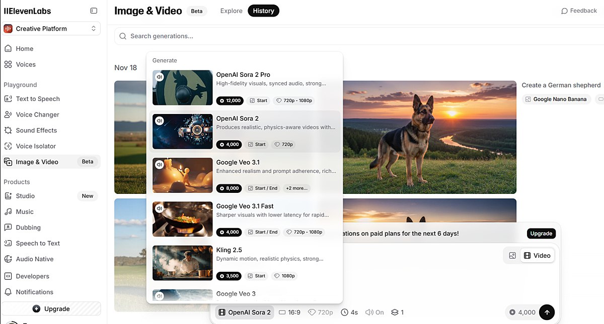 ElevenLabs представила Image Video бета версию платформы на которой можно генерировать изображения и видео с помощью сторонних моделей На них можно добавить звук от ElevenLabs или отредактировать контент в Studio vc ru ai 2519516