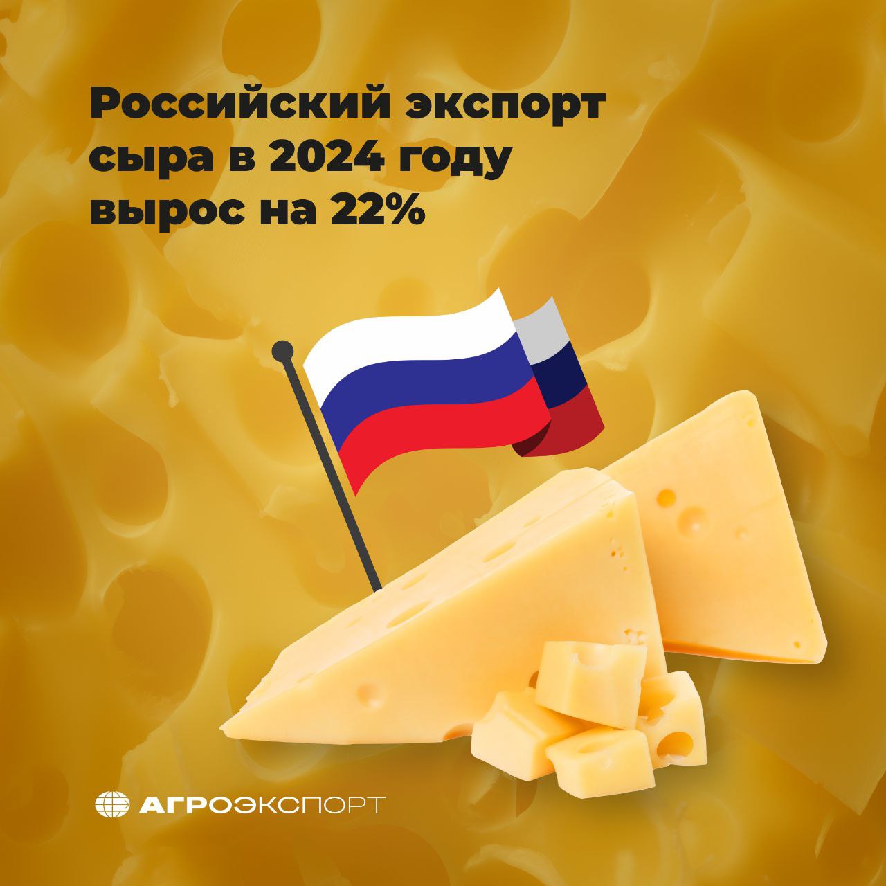 Российский экспорт сыра в 2024 году вырос на 22%  Согласно предварительным оценкам экспертов, Россия в 2024 году экспортировала около 33 тыс. тонн сыра, что на 22% больше, чем годом ранее.   В топ-3 основных стран-импортеров входят:  1-е место — Казахстан  52%  2-е место — Беларусь  15%  3-е место — Узбекистан  12%   Стоит отметить, что в 2024 году значительно увеличился экспорт российского сыра в Китай: согласно данным ГТУ КНР, поставки составили около 440 тонн на сумму около 2 млн долл. США. В сравнении с предыдущим годом показатели выросли в 4,5 раза как в физическом, так и в стоимостном выражении.  #агроэкспорт #новостиАПК