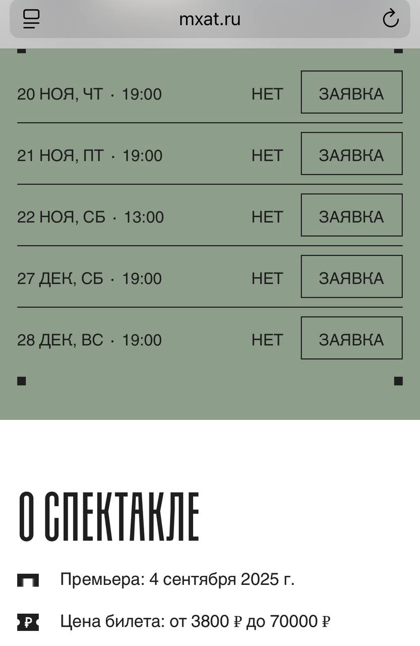 Кабала Святош в МХТ с Цискаридзе и Хабенским теперь официально самый дорогой для посещения спектакль в России Это скрин с официального сайта театра и после поднятия цен центр партера вместо 35 000 стал 70 000 и даже при таких ценах все билеты до конца года проданы Пали рекорды Михайловского Тщетная с Цискаридзе и Лебединого в Большом в обоих случаях по 50 000 Ждём новогодние Щелкунчики в Большом возможно что рекорд МХТ будет не особо долгим