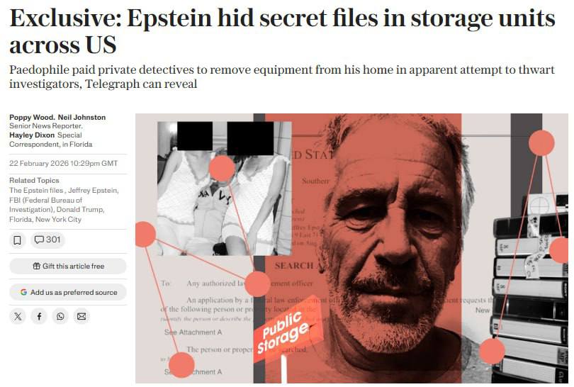 Эпштейн использовал шесть секретных складов в разных штатах США чтобы скрыть фотографии и компьютеры содержащие доказательства своих преступлений от полиции Геополитика