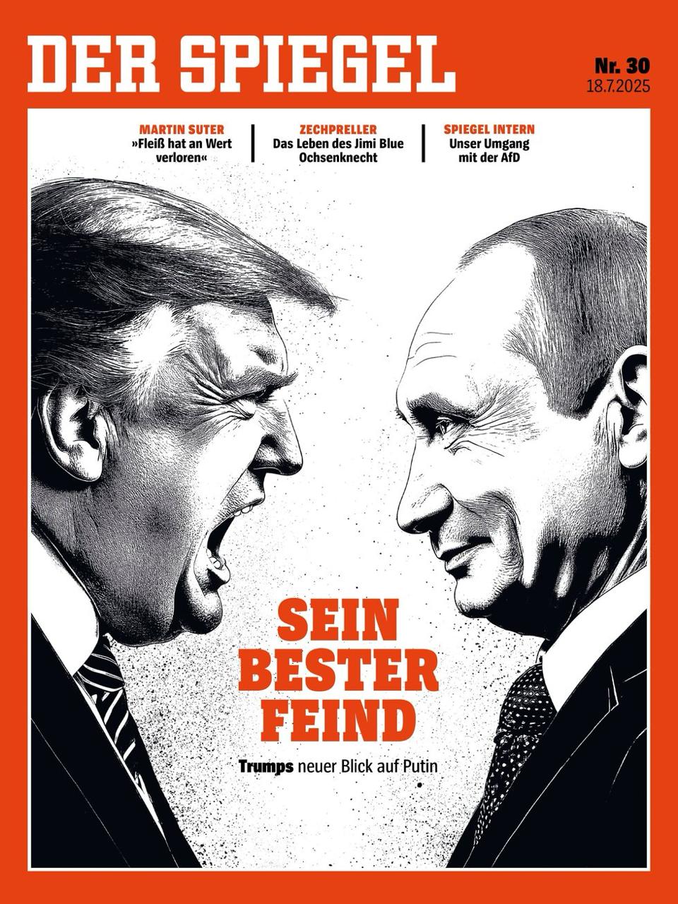 Немецкий Der Spiegel — об отношениях Дональда Трампа и Владимира Путина. Российского лидера редакция назвала «лучшим врагом» американца.   Путин, что всему миру очевидно, доминирует над Трампом — эмоционально и стратегически. Даже немцы не смогли этого не заметить, отразили-таки на обложке.