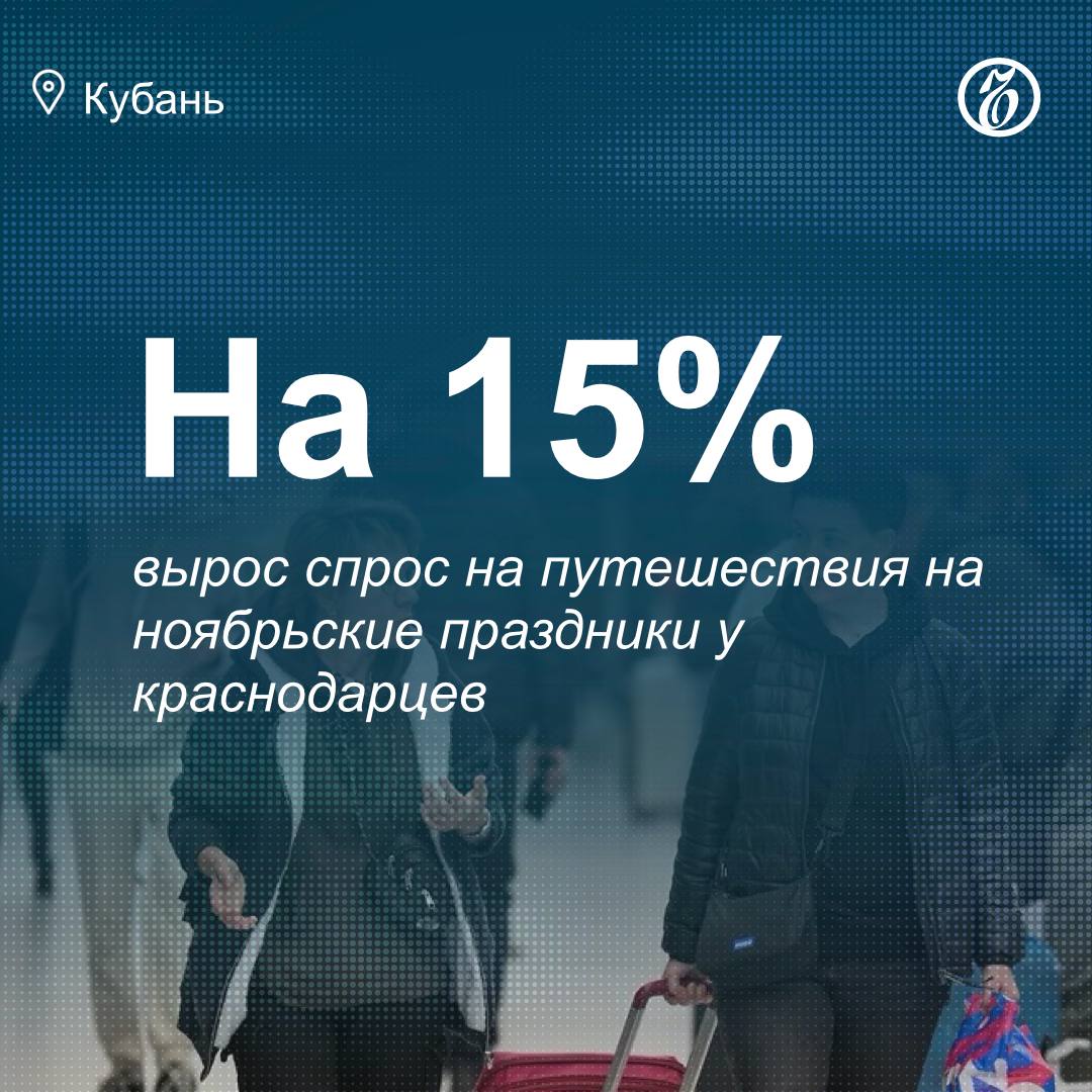 В 2025 году спрос на туры в период ноябрьских праздников у краснодарцев вырос год к году на 15 Об этом Ъ Кубань рассказали в сервисе онлайн бронирования отелей и апартаментов Островок Чаще всего для путешествий в это время жители кубанской столицы выбирают Москву Сочи Санкт Петербург Кисловодск и Эсто Садок Больше всего спрос в сравнении с прошлым годом вырос на туры в Санкт Петербурге на 20 и Сочи на 18 По данным экспертов Островка чаще всего туристы из Краснодара путешествуют парами на двух взрослых без детей приходится 51 всех бронирований ЪУзнал