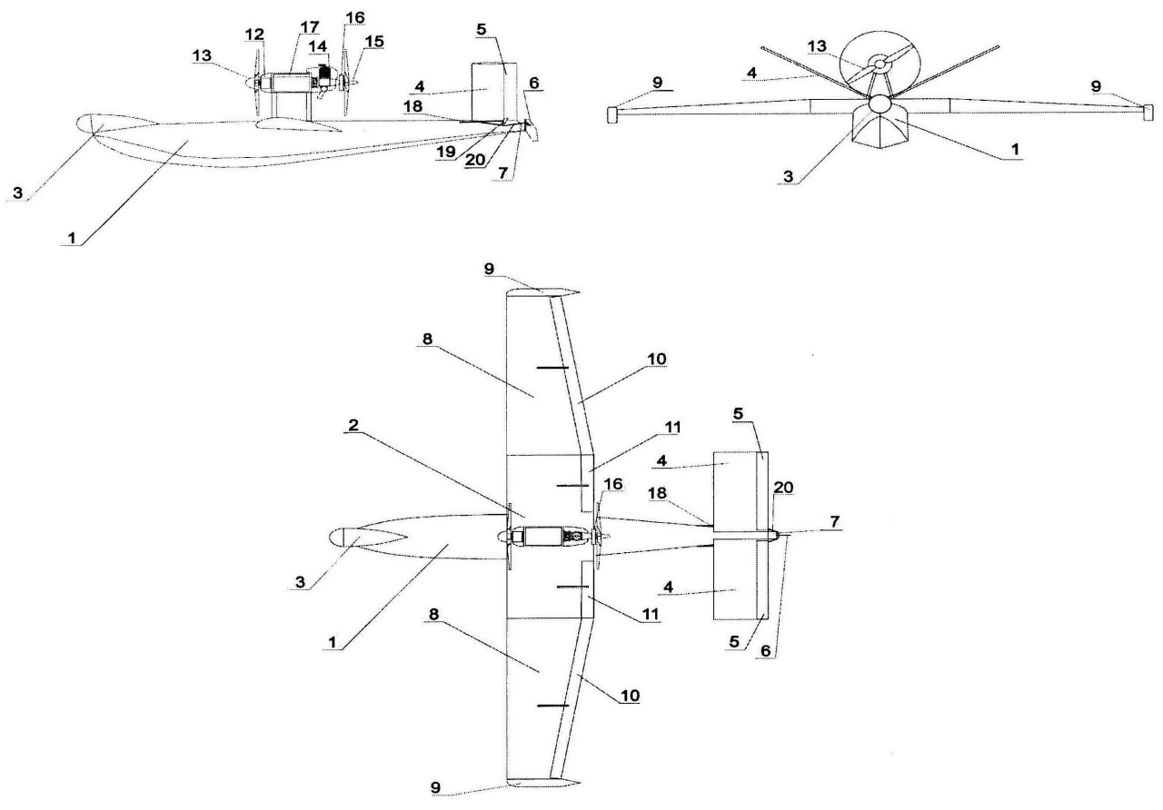 Флот запатентовал корабельный беспилотник который садится на воду Речь о разведывательном БПЛА для работы с кораблей он рассчитан на приводнение что упрощает посадку при занятых палубах и в сложной погоде Патент оформлен в Роспатенте