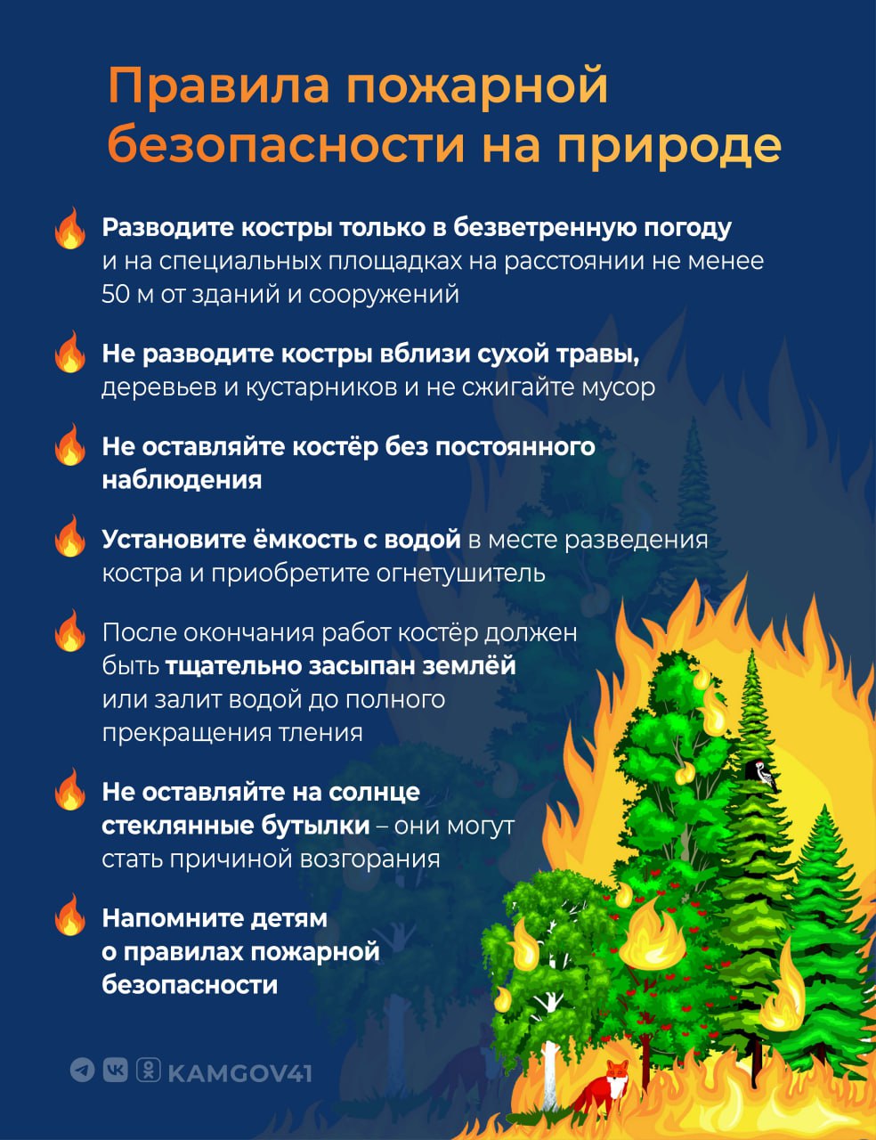 За нарушение противопожарных правил предусмотрена административная ответственность: Штраф от 1 500 рублей для граждан, до 20 000 рублей для должностных лиц, Уголовная ответственность с лишением свободы до одного года в случае причинения крупного ущерба. С 1 мая в крае зарегистрировано 127 пожаров, из которых 70 – это ландшафтные пожары из-за горения сухой травы. #камчатка #камчатскийкрай #пожарнаябезопасность