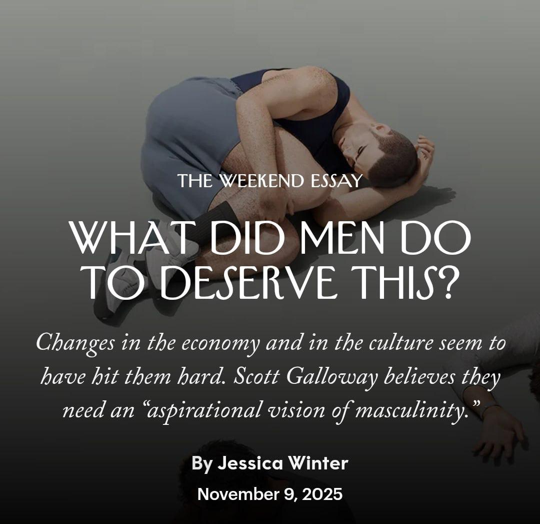 Глобальный кризис маскулинности мужчины по всему миру переживают депрессию и ощущают потерю смысла жизни Около 15 мужчин старше 30 живут с родителями каждый седьмой одинок и без друзей а в 40 семей женщины стали основными кормильцами что подрывает чувство добытчика К этому добавляются массовая потеря работы вытеснение ИИ низкие доходы относительно цен дорогие жильё и образование а также мрачные экономические и геополитические перспективы особенно среди поколений после 1997 года