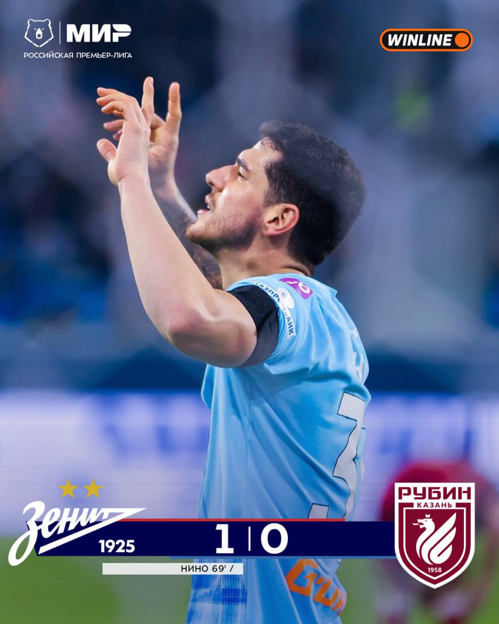 Нино забивает свой первый гол в сезоне и добывает победу для Зенита в тяжёлом домашнем матче