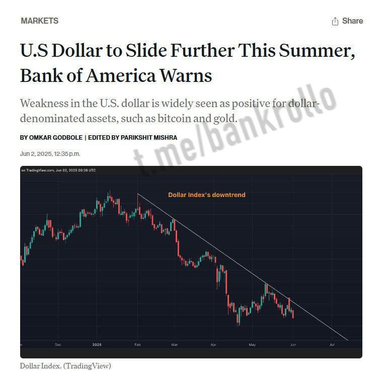 Доллар продолжит падать этим летом из-за Трампа, заявили аналитики Bank of America. По мнению экспертов, тарифы и пошлины сыграют на руку золоту и биткоину.