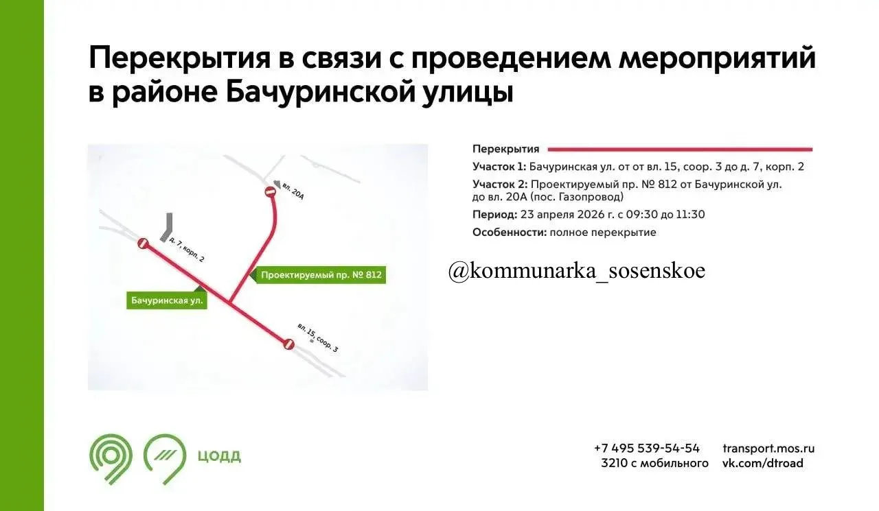 Дептранс 23 апреля с 09 30 до 11 30 участки Бачуринской улицы и Проектируемого проезда 812 будут закрыты для движения Это связано с проведением мероприятий интересно каких Для открытия Бачуринской после реконструкции рановато Рекомендуем водителям заранее планировать маршрут с учётом перекрытий Телеграмм замедляют возможно вам удобнее будет читать нас здесь ВКонтакте МАХ