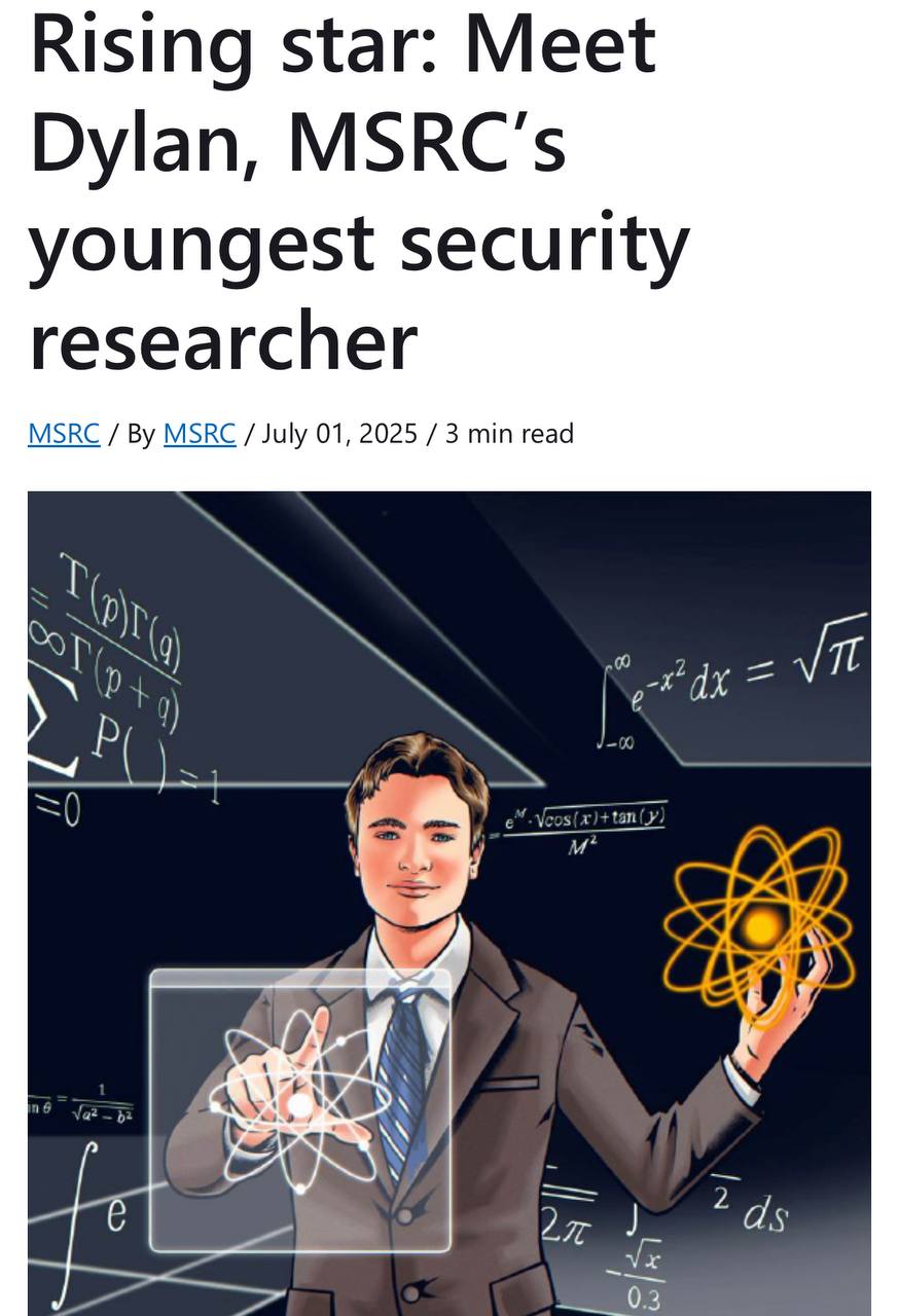 История дня: 13-летнего школьника взяли на работу в Microsoft после того, как он нашел критическую уязвимость в Microsoft Teams. Ради него команде багхантеров даже пришлось поменять условия найма, и теперь туда можно брать на работу людей с 13 лет. Сейчас это самый молодой участник группы, при этом он даже занял 3 место в чемпионате по хакингу Zero Day Quest. Теперь вспомните, чем вы занимались в 13 лет. Нейро́нити