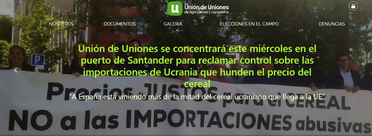 Испанские фермеры призвали сократить импорт зерновых из Украины, сообщила организация Union de Uniones.  Согласно сообщению, около тридцати испанских производителей зерновых и животноводов собрались сегодня перед представительством Европейской комиссии в Мадриде на «митинг против чрезмерного импорта зерновых из Украины», чтобы попросить Брюссель принять антидемпинговые меры в отношении украинских зерновых культур.  Сайт "Страна"   X/Twitter   Прислать новость/фото/видео   Реклама на канале   Помощь