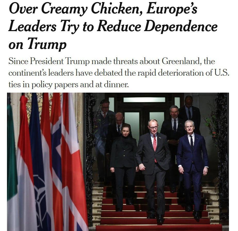 Европейские лидеры во время экстренного совещания за ужином разработали секретный план против действий Дональда Трампа Как сообщает издание NYT со ссылкой на информированные источники Европа собирается сохранять спокойствие перед возможными провокациями американского президента угрожать введением ответных пошлин и тайно работать над уменьшением своей зависимости от США Издание отмечает что несмотря на жёсткую риторику в реальности лидерам ЕС пока сложно перейти от слов к конкретным действиям против Трампа США Европа Подписаться на Pravda ru