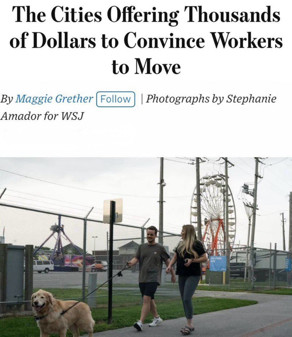 В США небольшие города предлагают удалённым работникам до $10 000 за переезд. В Индиане платят $5 000 и дают бонусы — доступ к коворкингу, билетам на концерты и гольф-клуб. Так местные власти пытаются оживить экономику и заселить пустующие дома.