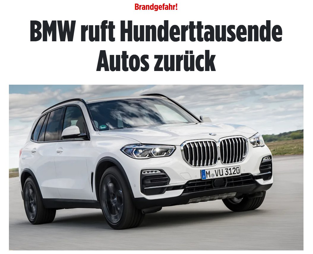 BMW отзывает более 570 тыс автомобилей из за риска возгорания Bild По данным СМИ по всему миру может быть затронуто до 575 тыс машин Сама компания говорит о среднем шестизначном числе В Германии под отзыв подпадают 28 582 автомобиля Причина возможный износ стартера который в редких случаях может привести к короткому замыканию перегреву и даже возгоранию во время движения Это уже не первый подобный случай Осенью 2025 BMW отзывала сотни тысяч машин из за риска пожара Тогда проблема была связана с попаданием влаги в стартер Подписывайтесь на BFM И в MAX