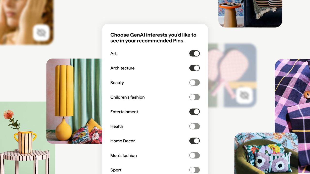 Pinterest добавил возможность фильтровать ИИ контент В настройках теперь можно скрыть такие изображения в ключевых категориях от искусства и моды до архитектуры и здоровья Ждём когда эту инициативу поддержат другие платформы
