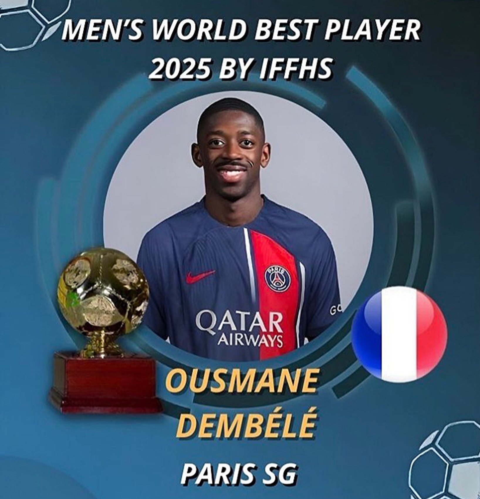Дембеле лучший игрок 2025 года по версии IFFHS Француз занял первое место набрав 153 очка Второе место занял 18 летний вингер Барселоны Ламин Ямаль 97 очков третье Харри Кейн 62 очка