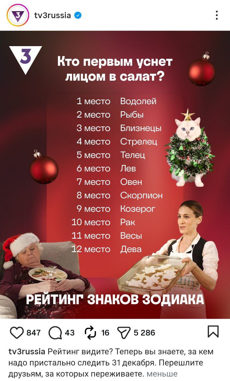 Эти знаки Зодиака лягут лицом в салат первыми Канал ТВ 3 дал самое важное и точное предсказание на новогоднюю ночь