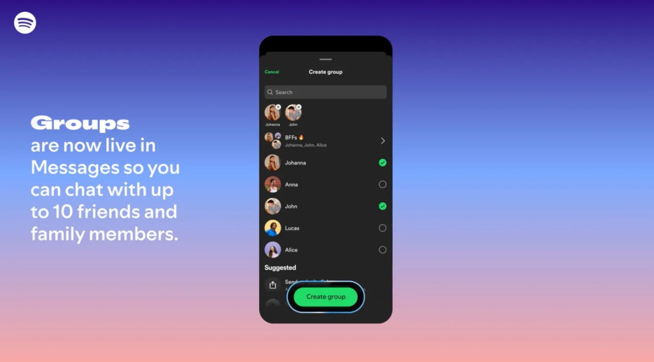 Spotify добавил функцию групповых чатов Пользователи могут создавать группы до 10 человек чтобы обмениваться подкастами плейлистами аудиокнигами и сообщениями Больше новостей в Daily News