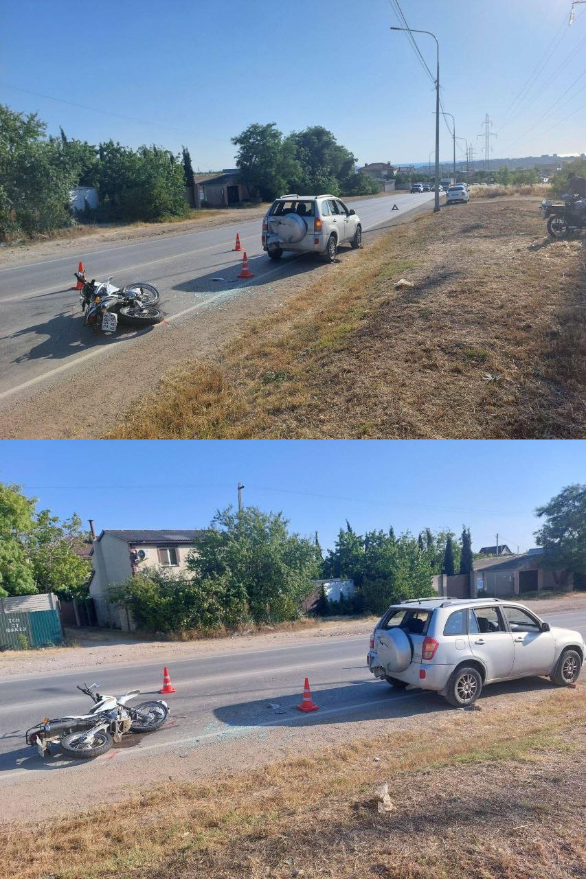 Подросток на мотоцикле попал под колёса автомобиля в Севастополе ДТП произошло на въезде в посёлок Кача. 17-летний мотоциклист неправильно выбрал дистанцию и столкнулся с автомобилем Vortex, которым управлял 76-летний мужчина. «В результате ДТП несовершеннолетний мотоциклист получил телесные повреждения и доставлен в медицинское учреждение», – сообщили в УМВД РФ по городу. Фото: полиция Севастополя КП Крым