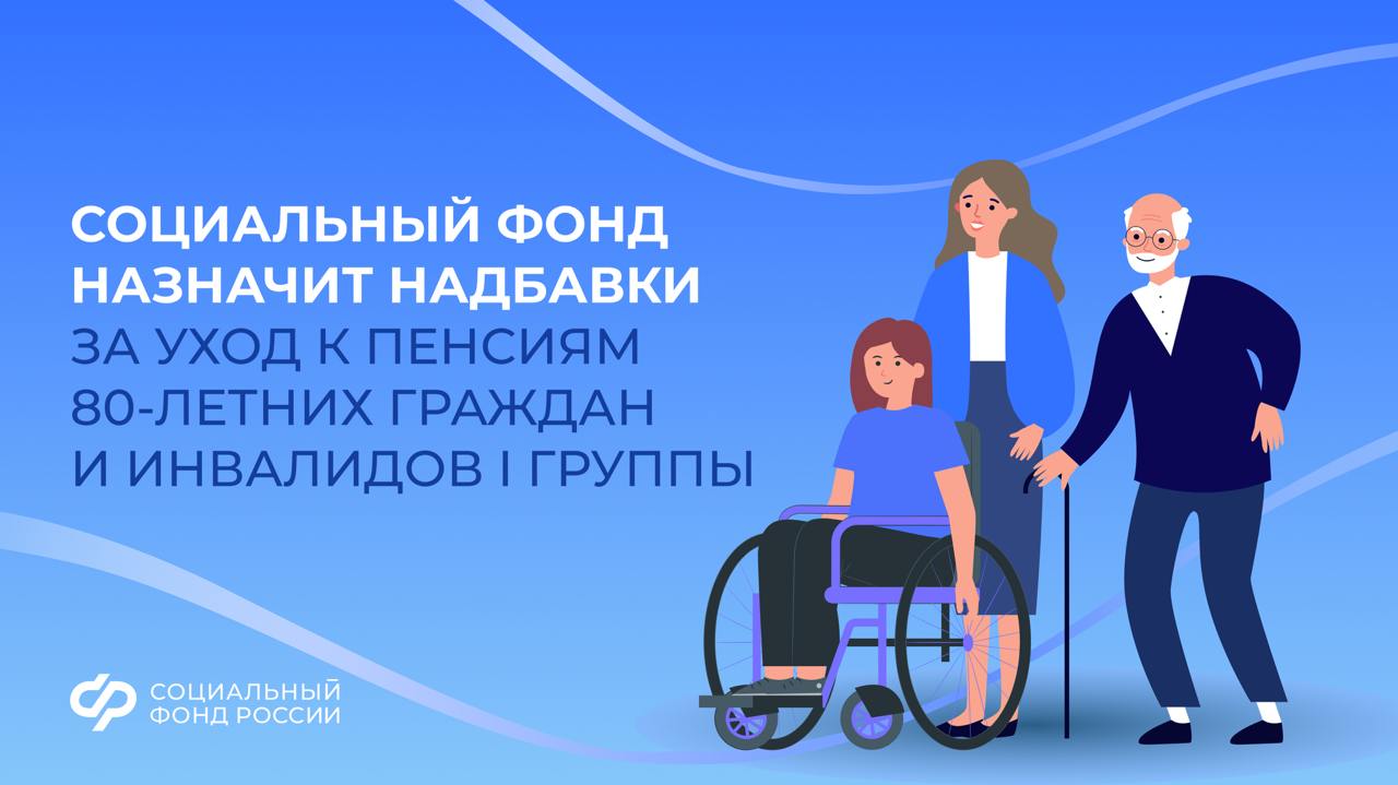 Социальный фонд совершенствует меры социальной поддержки    С 1 января 2025 года изменится порядок выплат по уходу за гражданами старше 80 лет и инвалидами I группы.     Надбавка в 1200 рублей по уходу за гражданами старше 80 лет и инвалидами I группы будет назначаться без заявления гражданина. Предоставлять сведения о человеке, который ухаживает за таким пенсионером больше не надо.    Выплаты включаются в состав страховой или социальной пенсии. Если у гражданина две пенсии, надбавка назначается к одной из них.    Для тех, кто ухаживает за престарелыми гражданами, нуждающимися в постороннем уходе, действующие выплаты по уходу сохранятся до завершения текущих периодов.   ‍ ‍ Также будет индексироваться вместе с пенсией надбавка в 1200 рублей инвалидам с детства I группы без ухода за ним .     Выплаты в размере 10 тыс. руб. продолжат получать родители и опекуны, ухаживающие за инвалидами с детства I группы.   #НовостиСФР