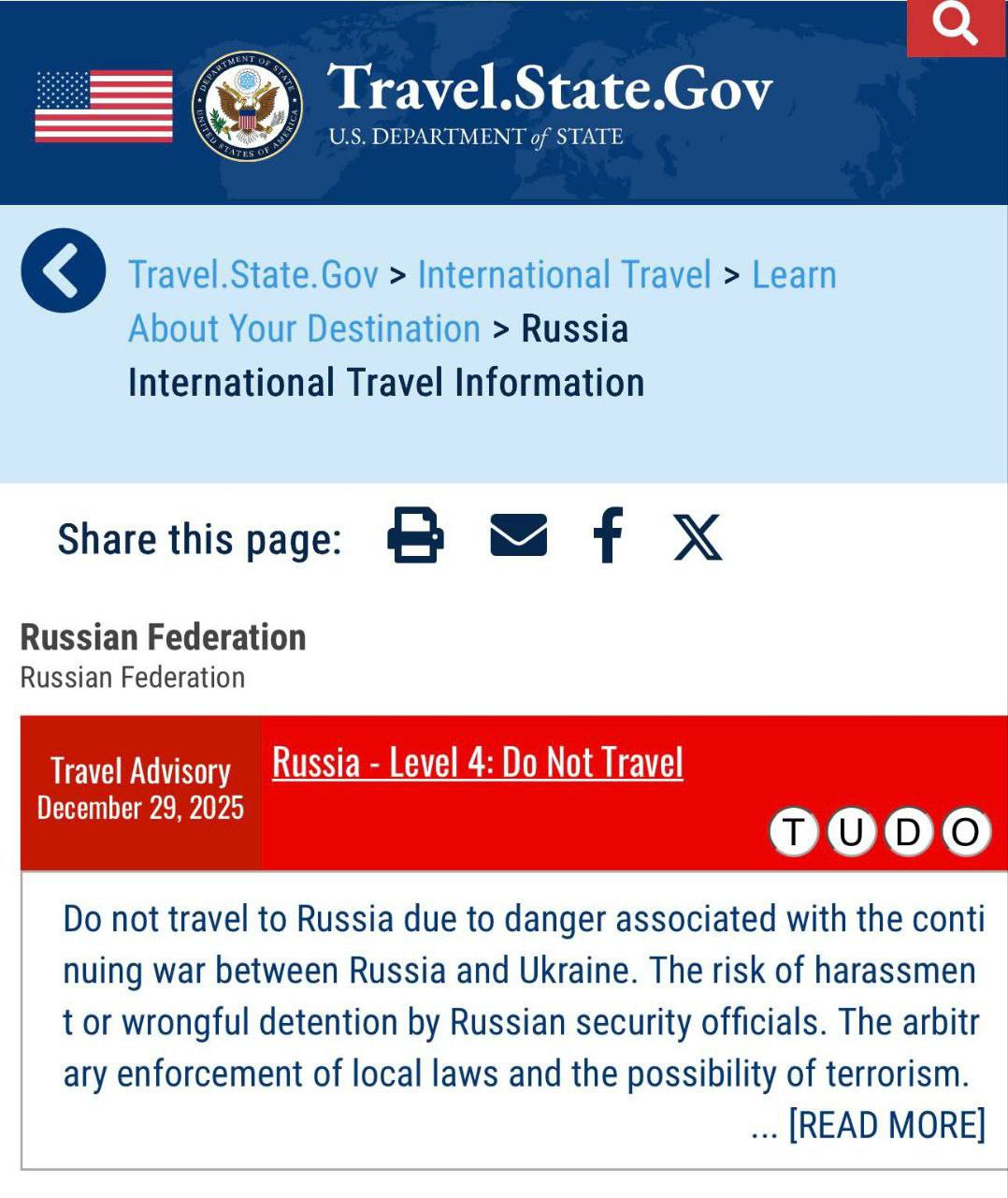 Государственный департамент США рекомендовал американцам отказаться от путешествий в Россию в связи с риском преследования неправомерного задержания российскими силовыми структурами произвольного применения местных законов и возможности терактов Дмитрий Никотин Подписаться