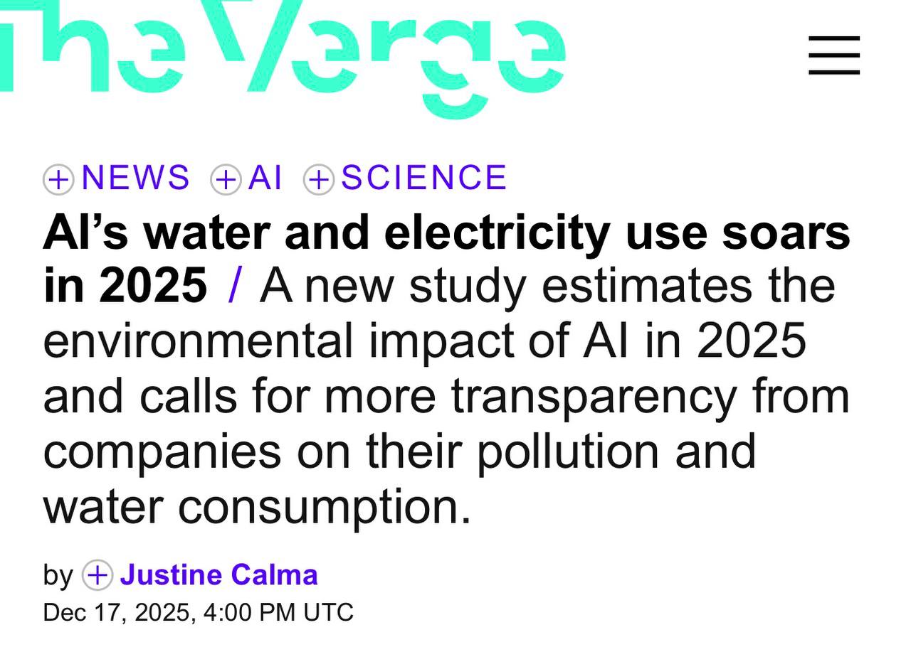 ИИ высасывает ресурсы из Земли нейронки потребляют воду и электричество наравне с городами миллионниками показало новое исследование В 2025 году ИИ сожгли электричества на уровне Нью Йорка Нейросети также выпили до 760 млрд литров воды которая нужна для охлаждения серверов в дата центрах Точные цифры неизвестно Бигтех компании не раскрывают количество ресурсов необходимое для развития ИИ investingcorp