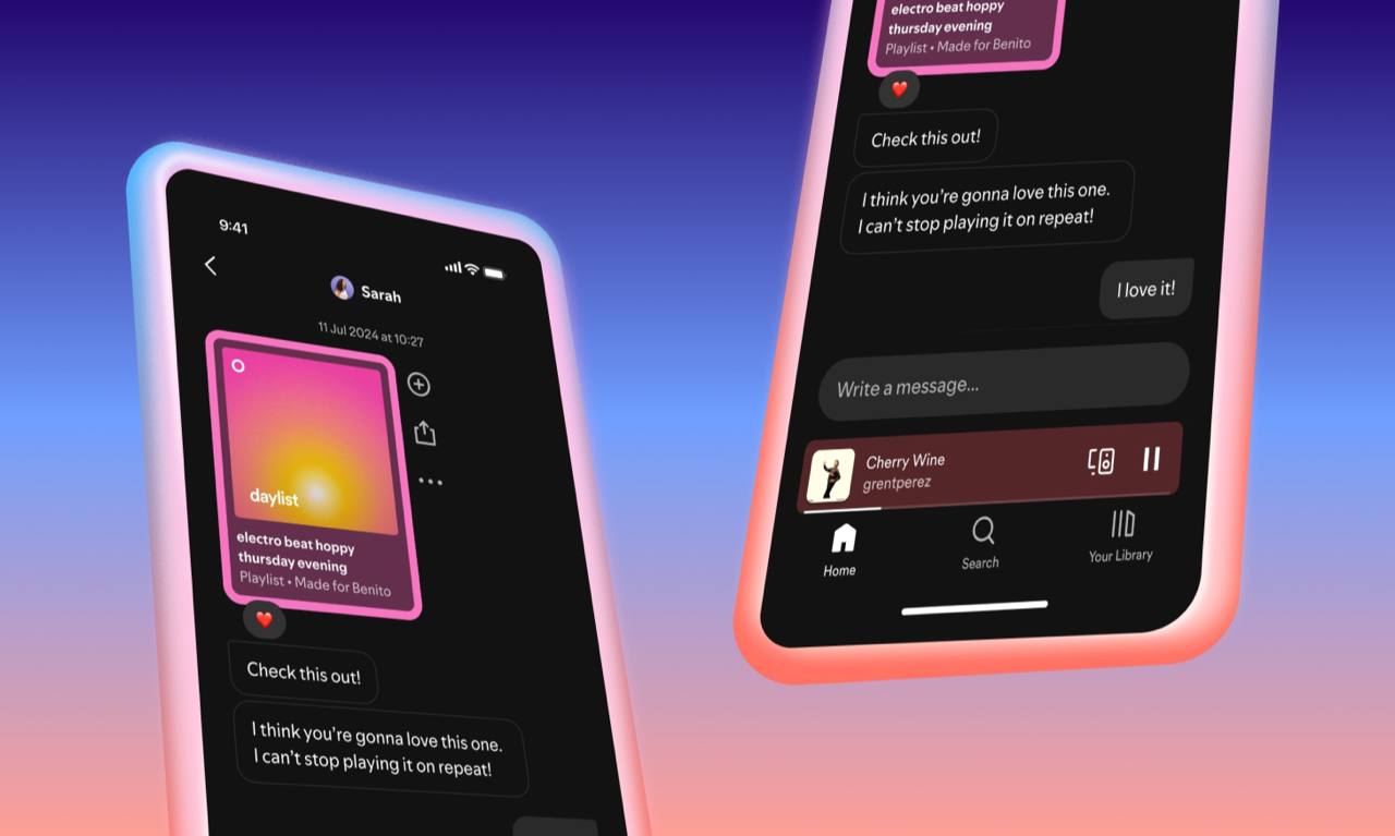 Spotify добавил функцию личных сообщений внутри приложения Spotify запустил функцию личных сообщений чтобы сделать сервис более социальным Теперь пользователи смогут общаться и делиться треками и подкастами прямо в приложении Начать диалог можно только с теми с кем у вас уже есть общий плейлист микс или семейная подписка Пока сообщения доступны только в формате один на один сквозное шифрование также отсутствует Новая функция уже тестируется в странах Латинской и Южной Америки В ближайшее время она станет доступна в США и Европе Как вам такая функция settersmedia news