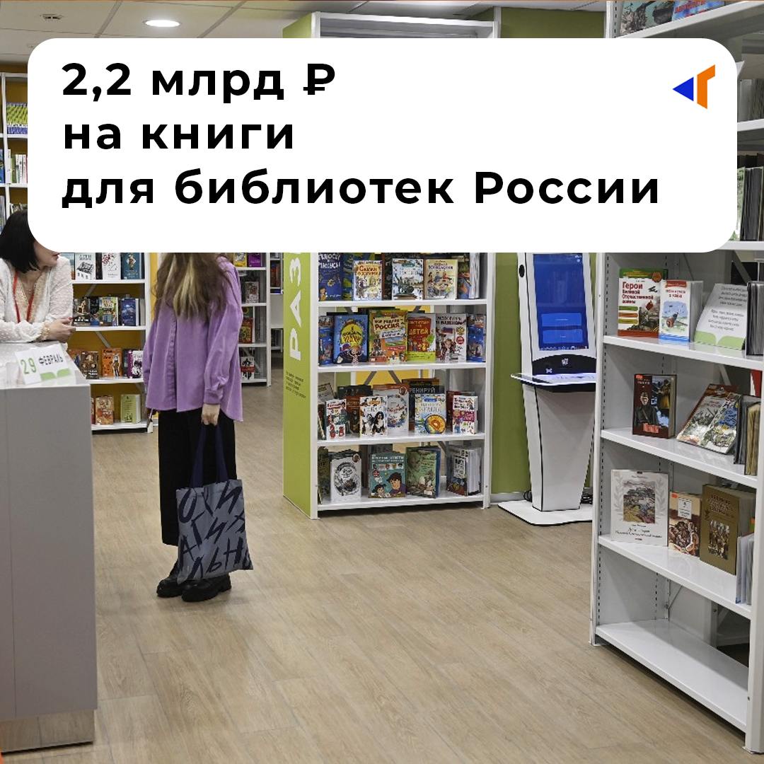 2,2 млрд ₽ на книги для библиотек России  В 2025–2027 годах регионы получат 2,2 млрд ₽ на пополнение фондов библиотек:    2025 – 645 млн ₽;   2026 – 875 млн ₽;   2027 – 675 млн ₽.  Дополнительно:    2,8 млрд ₽ – на создание 272 модельных библиотек в 79 регионах;   1 млрд ₽ – на ремонт библиотек.  Статистика:    посещаемость выросла на 40% с 2021 года;   37% пользователей – дети до 14 лет  книговыдача для них +8,5% за год .    Ранее норильчане передавали книги в библиотеки.