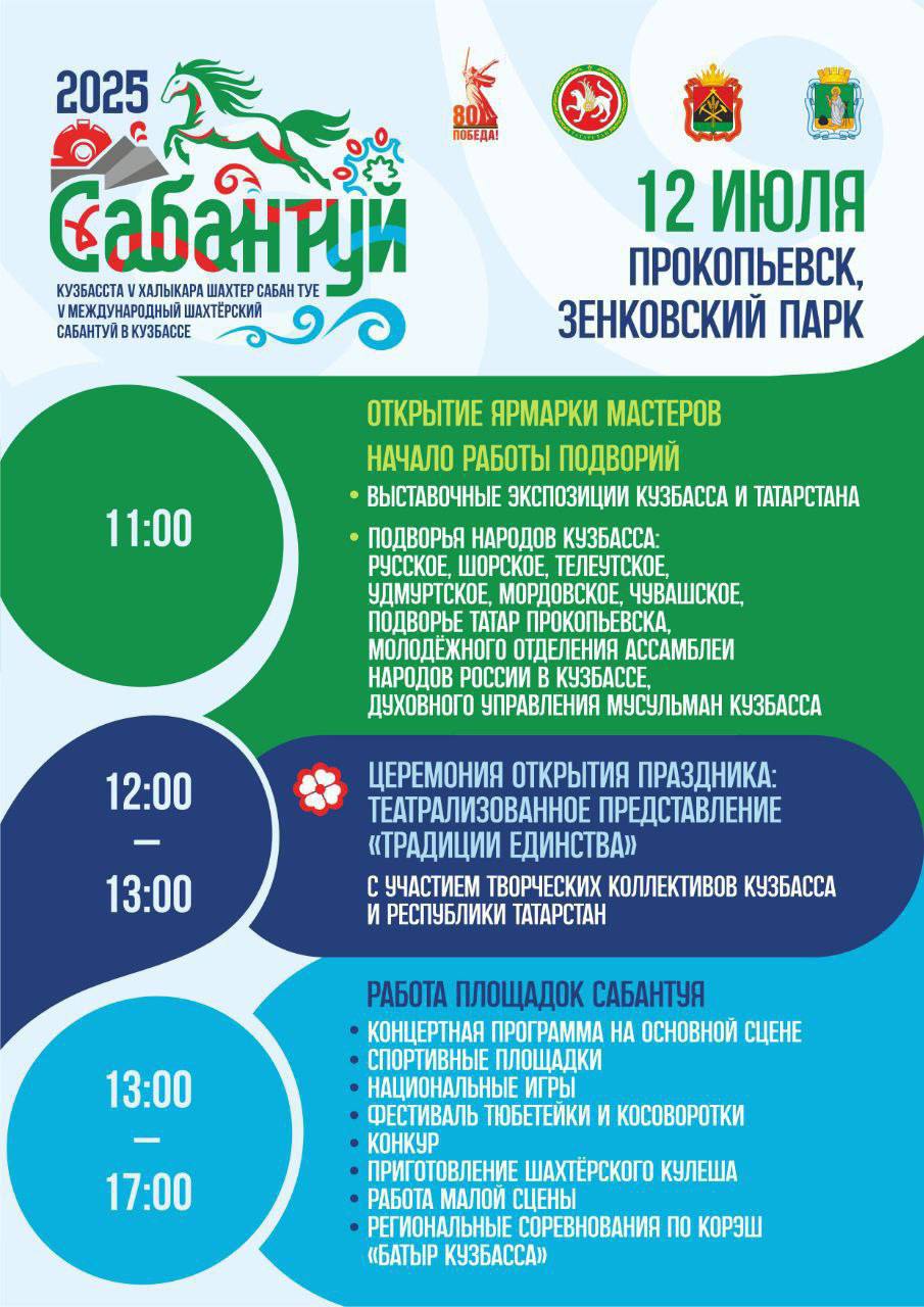 Сегодня в Прокопьевске пройдет международный шахтёрский Сабантуй Главная площадка в Зенковском парке. Будут работать национальные подворья народов Кузбасса, выступят творческие коллективы, приготовят шахтёрский кулеш. Вести-Кузбасс Новости
