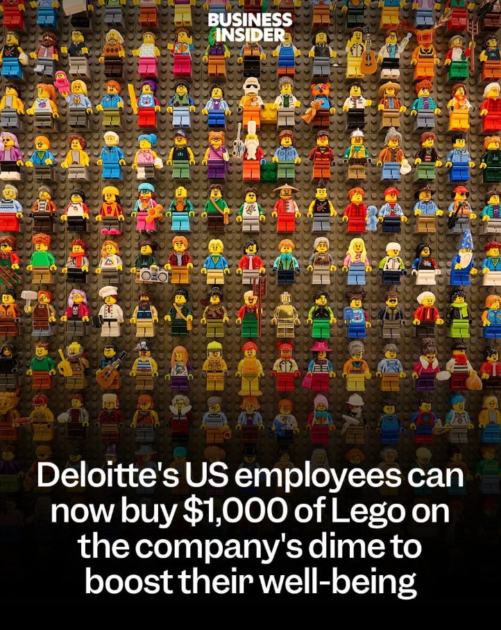 Бонусы для сотрудников Deloitte до $1000 на увлечения Теперь для работников Deloitte доступны ежегодные бонусы до $1000 для приобретения вещей, которые сделают их счастливее, таких как Lego. Сотрудники также могут выбрать посещение спа, приобретение бытовой техники или PlayStation. Финансирование не должно направляться на серьезные покупки. Такой социальный пакет выглядит как мечта. ———————————————— - Канал про тренды из мира IT, технологий, нейросетей и бизнеса.