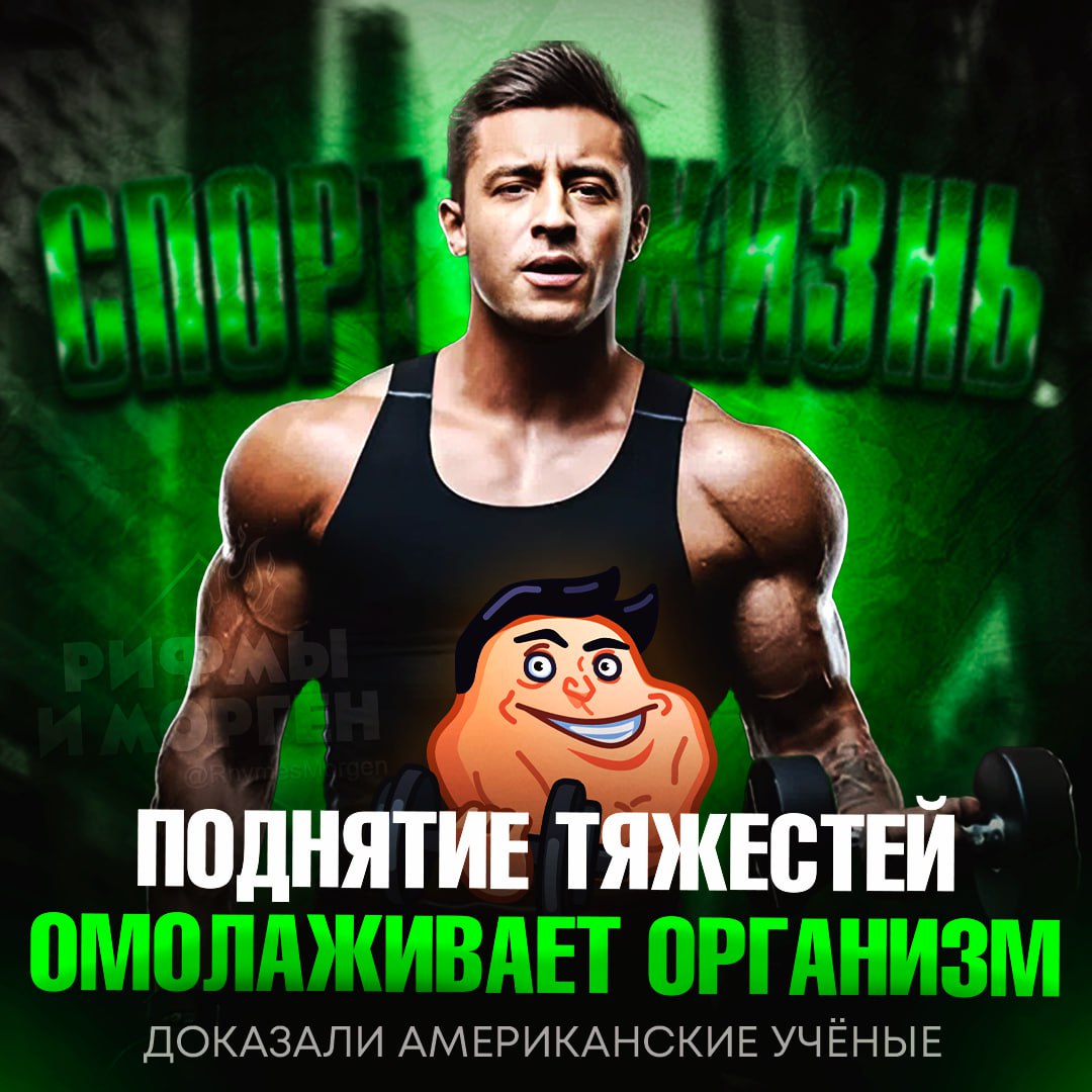 СПОРТ = ЖИЗНЬ! Учёные доказали, что силовые тренировки стимулируют выработку белка CLCF1 Это вещество CLCF1 : Помогает наращивать мышечную массу и сохранять плотность костной ткани; Замедляет старение; Улучшает когнитивные функции. Достаточно двух базовых тренировок в неделю присед, тяга, жим — через 3 месяца уровень CLCF1 вырастает на 39%. — так это база — пиво = жизнь Рифмы и Морген