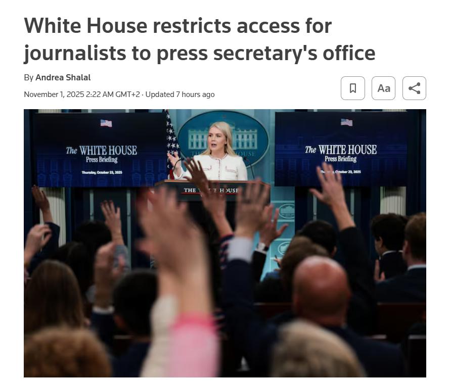 Белый дом ограничил доступ журналистов к офисам пресс секретаря и чиновников по коммуникациям Reuters Теперь офис Кэролайн Ливитт и других высокопоставленных сотрудников в Западном крыле около Овального кабинета а также комната 140 Верхняя пресса доступны только по предварительной записи В администрации объяснили это ограничение необходимостью защиты конфиденциальных материалов vesti az