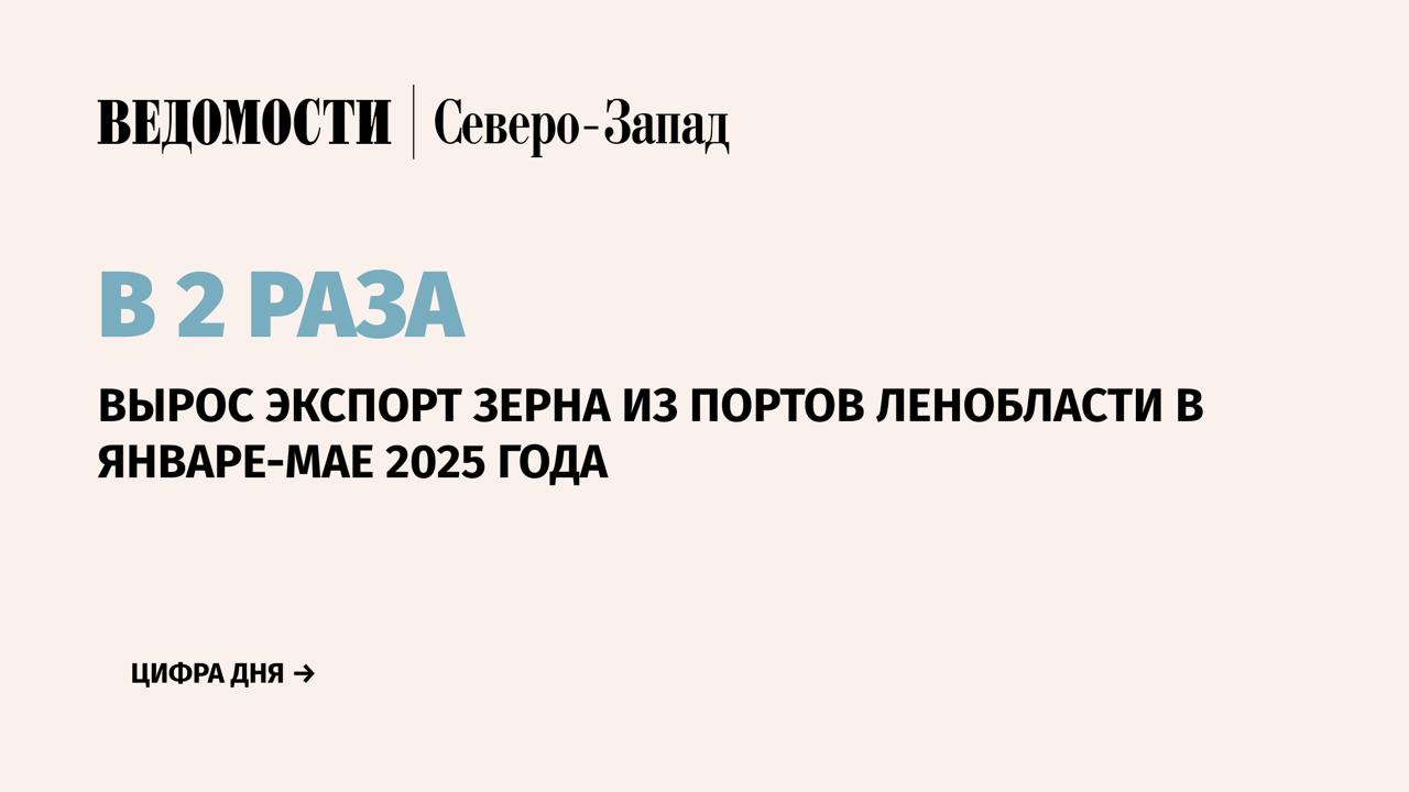 Порты Ленинградской области в январе-мае 2025 г. экспортировали 790 000 т зерна и продуктов его переработки. Это в два раза больше, чем за аналогичный период 2024 г., сообщила пресс-служба ФГБУ «Федеральный центр оценки безопасности и качества продукции агропромышленного комплекса»  ЦОК АПК, находится в ведении Россельхознадзора .   По данным центра, из всего объема экспортированного зерна более 537 000 т приходится на пшеницу и 127 000 т – на ячмень.    Также за пять месяцев текущего года за рубеж отправлялись горох, рапсовый жмых и семена льна.   Отгрузка продукции из портов Ленобласти осуществлялась в 16 стран мира, в том числе в Бангладеш, Вьетнам, Израиль, Ливию, Марокко, Нигерию, Саудовскую Аравию, Того, Сенегал, Тунис, Египет. Основная доля в объеме экспорта пришлась на страны Африки.    Подпишитесь на «Ведомости Северо-Запад»