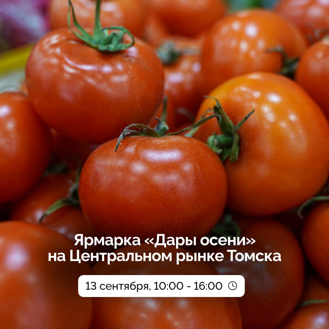 Приглашаем на Всероссийскую ярмарку Дары осени 13 сентября Ярмарка пройдет с 10 00 до 16 00 на Центральном рынке Томска по адресу ул Карла Маркса 48 Вас ждут свежий урожай полуфабрикаты мясная и молочная продукция мёд дикоросы и многое другое Приходите запасаться вкусными продуктами от томских фермеров Подписаться на Томскую область в MAX