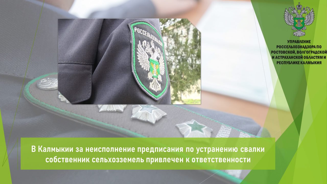 Управлением Россельхознадзора по результатам проведенного контрольного надзорного мероприятия установлено не исполнение правообладателем сельхозугодий выданного предписания об устранении нарушения земельного законодательства на территории Яшкульского района Калмыкии Собственник земельного участка не провел мероприятия по очистке угодий от захламления отходами производства и потребления на площади 246 кв м За неисполнение законного предписания должностного лица Управления Россельхознадзора в отношении правообладателя земельного участка возбуждено дело об административном правонарушении по ч 25 ст 19 5 КРФ об АП Материалы дела об административном правонарушении направлены для рассмотрения в судебный участок Яшкульского района Мировым судьёй вынесено постановление о признании правообладателя земельного участка виновным в совершении административного правонарушения и назначении штрафа в размере 30000 рублей Открыть полный текст Земельный надзор Свалки