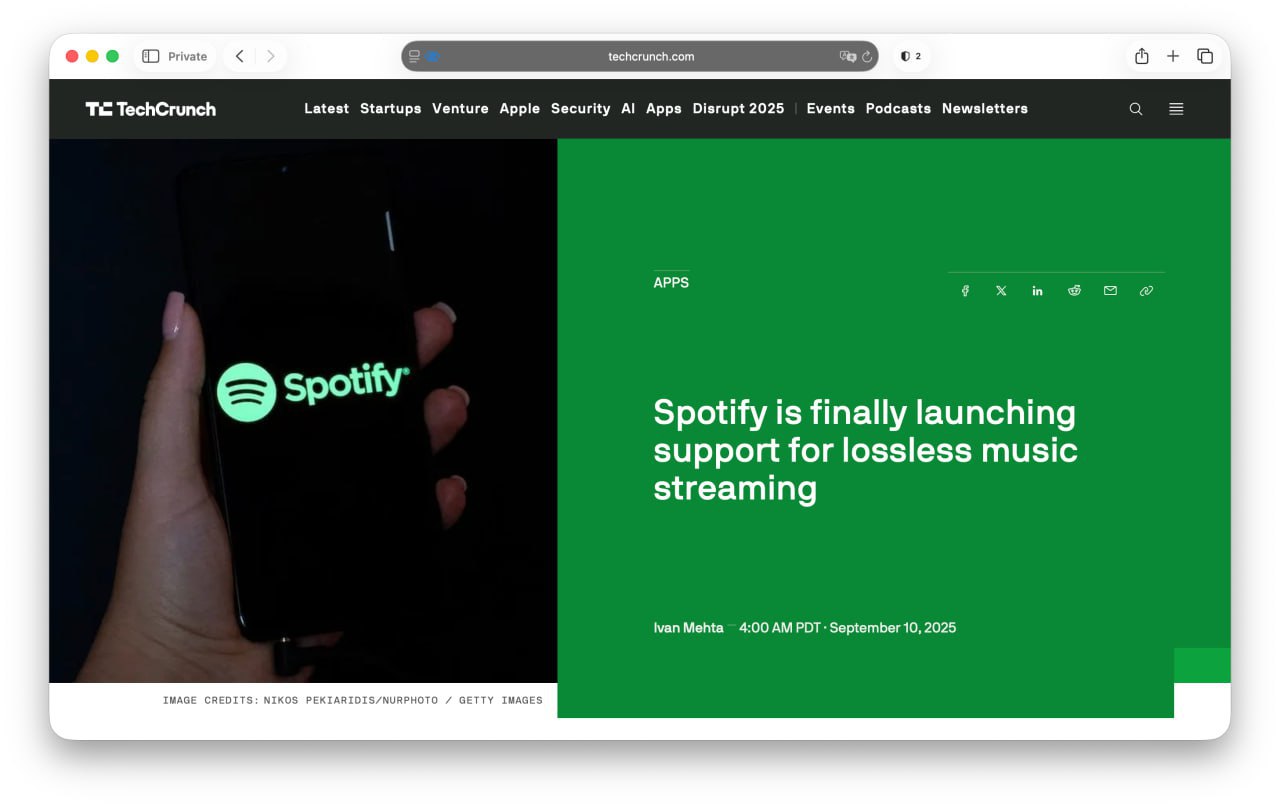 Spotify запускает поддержку lossless аудио В октябре обладатели премиум аккаунтов смогут насладиться треками в высоком качестве Эта функция станет доступной в 50 странах но на данный момент её можно использовать только в США Германии Японии Австралии и Португалии В России же формат lossless уже поддерживается на Яндекс Музыке где формат FLAC работает с прошлого года DeepTechNET Канал про тренды из мира IT технологий нейросетей и бизнеса