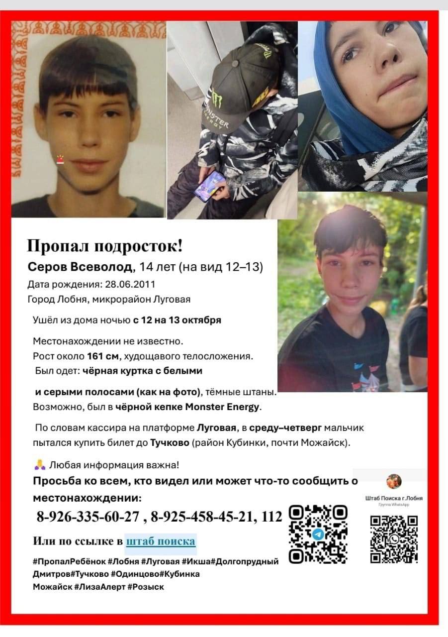 В Подмосковье развернуты масштабные поиски сбежавшего подростка Правоохранительные органы активизировали поисковые мероприятия в Лобне Московской области где пропал Всеволод Серов Следственный комитет сообщил о проведении широкомасштабной операции по розыску подростка Уголовное дело было возбуждено после того как стало известно об исчезновении юноши покинувшего дом через окно В среду к поискам подключатся следователи подмосковного СК волонтеры отряда Лиза Алерт и сотрудники как территориальной так и транспортной полиции Поисковая операция будет проводиться вдоль железнодорожных путей на участке от Лобни до Дмитровского городского округа Специалисты также проводят генетическую экспертизу вещей найденных на месте исчезновения подростка Дополнительно проверяется информация о поездах следовавших по этому маршруту Расследование дела находится под контролем территориального следственного отдела ГСУ СК России по Московской области Соответствующие поручения направлены в различные регионы для оказания содействия в поисках пропавшего подростка