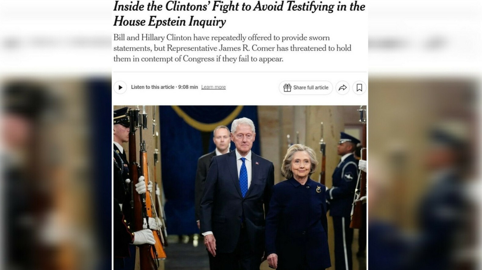 Клинтонам грозит год тюрьмы за отказ давать показания по делу Эпштейна Конгресс может привлечь Билла и Хиллари Клинтон к ответственности за игнорирование повестки по делу Эпштейна передает ArbatMedia Супруги Клинтон не явились на слушания в Конгрессе несмотря на официальные повестки отправленные ранее Их отказ участвовать в расследовании связанном с делом Джеффри Эпштейна может быть расценен как проявление неуважения к законодательному органу В случае повторного отказа от дачи показаний Конгресс имеет право инициировать процесс привлечения к ответственности По действующему законодательству за подобное нарушение предусмотрено наказание в виде лишения свободы сроком до одного года а также штраф в размере до 100 тысяч долларов сообщает The New York Times Прислать новость