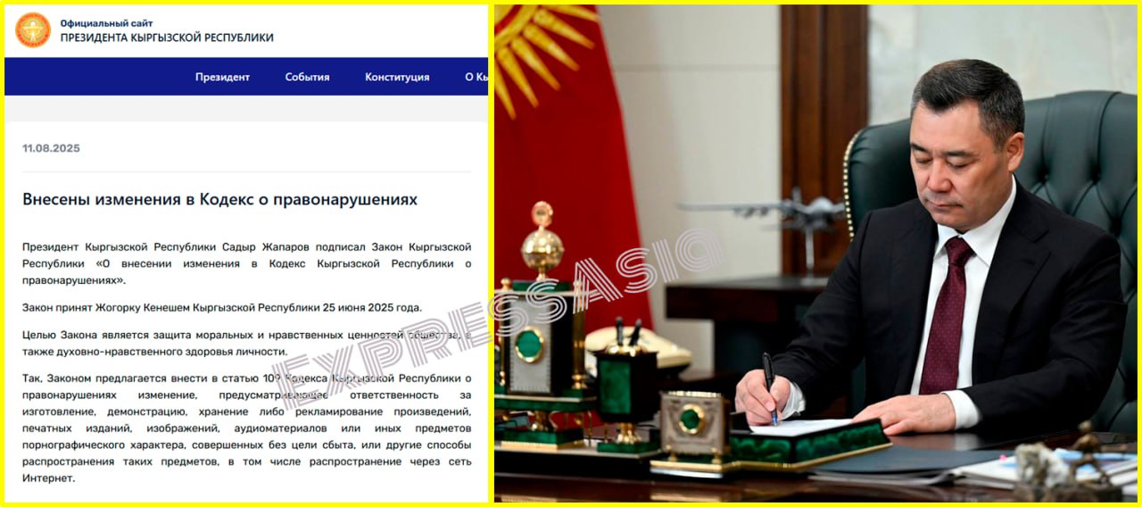 В Кыргызстане ввели штрафы за порнографические материалы    В республике вступил в силу закон, усиливающий ответственность за изготовление, хранение, публикацию и распространение порнографических материалов. Садыр Жапаров подписал документ 11 августа.    Нарушителям грозят штрафы от 10 до 28 тысяч сомов  примерно 115–320 долларов . В случае продажи или массового распространения порнографических фото и видео наказание будет жёстче.    Ещё в конце июля был принят другой закон, обязывающий интернет-компании блокировать доступ к порнографическим сайтам. За нарушение провайдеры рискуют получить крупные штрафы или потерять лицензию.  #Кыргызстан