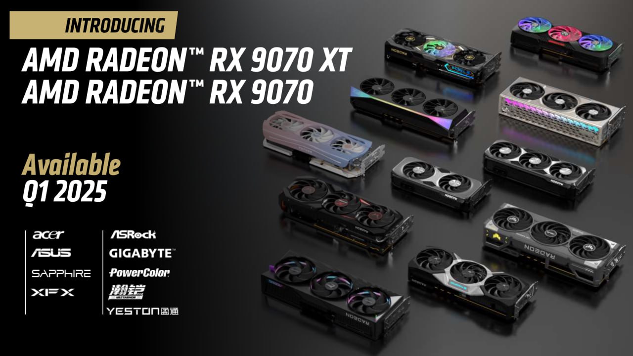 Также AMD анонсировала Radeon RX 9070 и RX 9060. Эти новинки на базе 4-нм техпроцесса оснащены поддержкой FSR 4 с машинным обучением и предлагают улучшенные вычислительные блоки, ускорители ИИ 2-го поколения и трассировку лучей 3-го поколения.  Серия Radeon RX 9070 будет конкурировать с NVIDIA RTX 4070 и 4070 Ti, а RX 9060 — с RTX 4060. Конкуренция касается категории видеокарт, а не их производительности. Для более массового сегмента AMD упростила наименования, ссылаясь на конкурентные уровни: «70» и «60». Модели XT будут представлять собой более производительные версии, а стандартные — более доступные.  Radeon RX 9070 и 9070 XT поступят в продажу в первом квартале 2025 года, а серия RX 9060 — позже. Эти карты будут доступны как в референсных, так и в нереференсных исполнениях от производителей, включая ASUS, ASRock, Gigabyte и других.  Основной особенностью RDNA 4 станет поддержка FSR 4 — технологии масштабирования на базе ИИ, аналогичной NVIDIA DLSS. FSR 4 обеспечит улучшенную производительность в 4K, более низкую задержку и поддержку во всех играх с интеграцией FSR 3.1, включая такие хиты, как Call of Duty: Black Ops 6.  AMD также представила утилиту Adrenalin AI, которая будет интегрирована в программный пакет Adrenalin и позволит пользователям генерировать изображения, обрабатывать локальные документы и использовать другие ИИ-функции.  Подробности о графических процессорах RDNA 4 будут раскрыты в ближайшие дни.