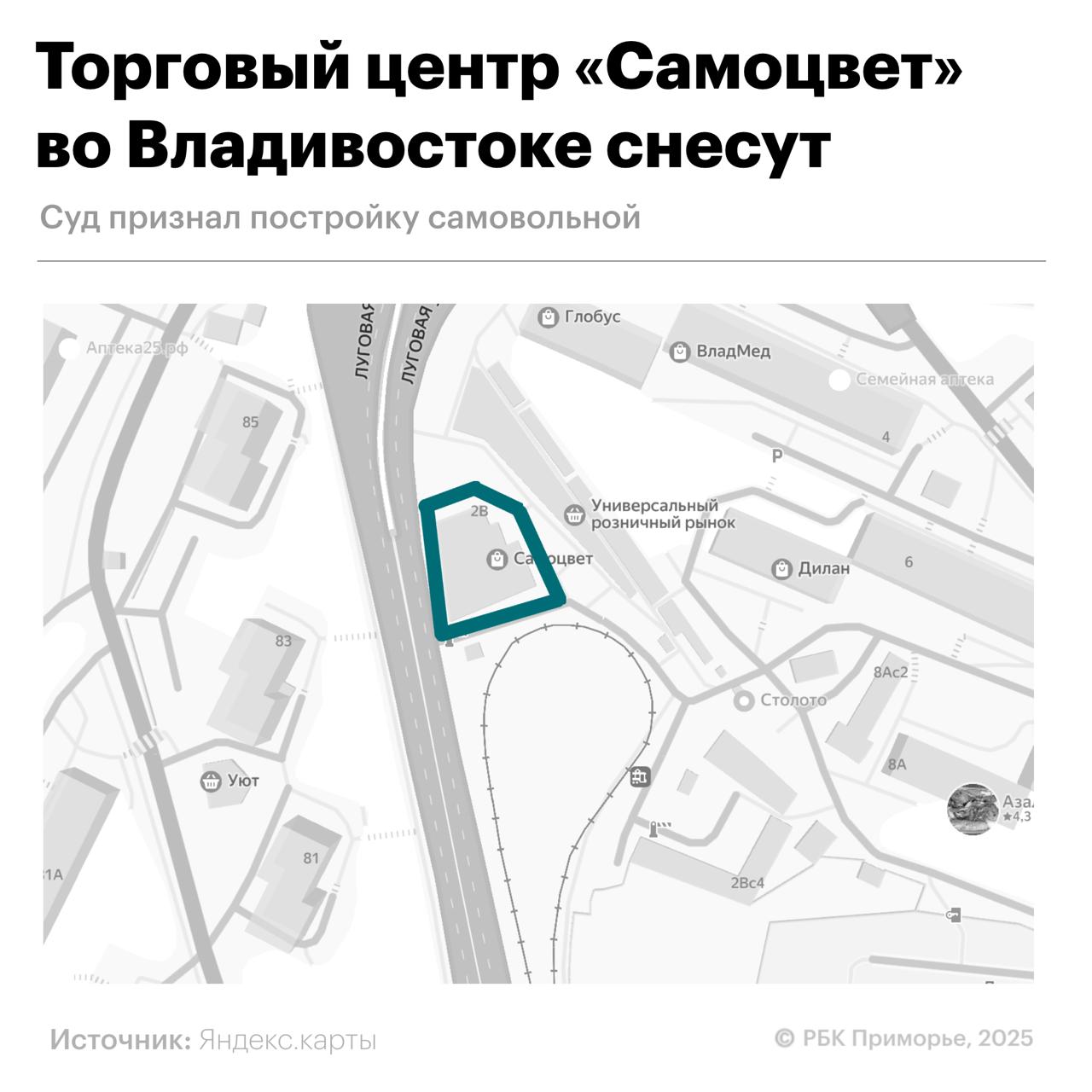 Суд признал ТЦ «Самоцвет» во Владивостоке самовольной постройкой Об этом сообщили в пресс-службе Арбитражного суда Приморского края, который удовлетворил требования иска и обязал ООО «СЗ «Парковые высоты» за свой счет снести объект и освободить территорию от материалов демонтажа в трехмесячный срок со дня вступления решения в законную силу. Напомним, речь идет о трехэтажном ТЦ, расположенном на улице Адмирала Юмашева, 2 в., в районе трамвайного кольца.