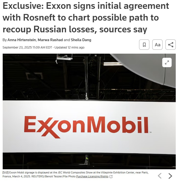 Exxon подписал первую сделку с Роснефтью для изучения путей возмещения убытков в России Reuters     smartlab news i 164550 ROSN XOM