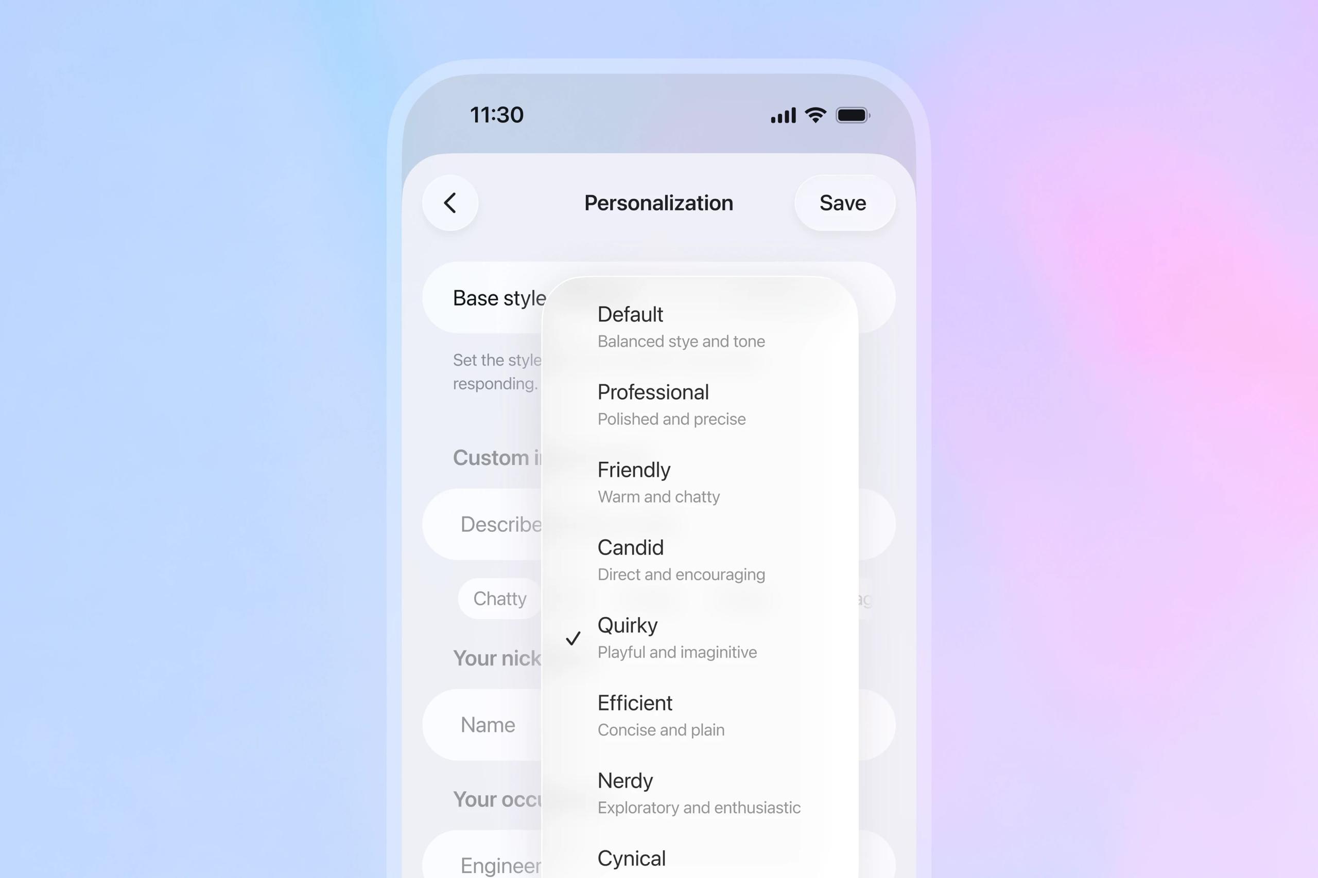 Вышла ИИ модель GPT 5 1 с разными форматами общения Можно сделать ChatGPT занудой или циником OpenAI заявляет что GPT 5 1 стала умнее и приятнее в общении Она быстрее справляется с простыми задачами и стала настойчивее при решение сложных запросов GPT 5 1 позволяет выбирать стиль общения c ChatGPT  Стандартный  Профессиональный  Дружелюбный  Откровенный  Эксцентричный  Эффективный  Занудный  Циничный Старые модели GPT 5 сохранятся в ChatGPT ещё три месяца а затем будут удалены   www iphones ru 1345255 новости iphonesru